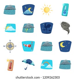 Vector illustration of weather and climate logo. Set of weather and cloud stock symbol for web.