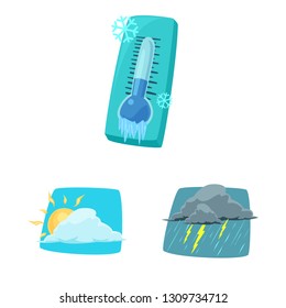 Vector illustration of weather and climate logo. Collection of weather and cloud vector icon for stock.