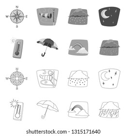 Vector illustration of weather and climate logo. Set of weather and cloud vector icon for stock.