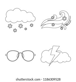 Vector illustration of weather and climate sign. Set of weather and cloud vector icon for stock.