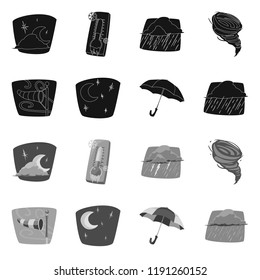 Vector illustration of weather and climate sign. Collection of weather and cloud vector icon for stock.