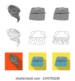 Vector illustration of weather and climate sign. Set of weather and cloud stock symbol for web.