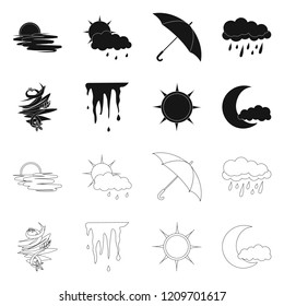 Vector illustration of weather and climate sign. Collection of weather and cloud vector icon for stock.