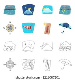 Vector illustration of weather and climate sign. Collection of weather and cloud vector icon for stock.