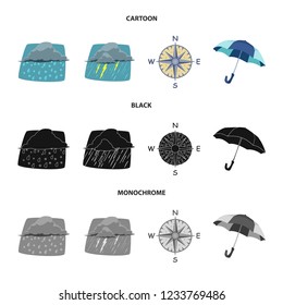 Vector illustration of weather and climate sign. Collection of weather and cloud stock vector illustration.