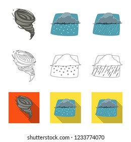 Vector illustration of weather and climate sign. Collection of weather and cloud stock vector illustration.