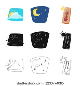 Vector illustration of weather and climate sign. Set of weather and cloud vector icon for stock.