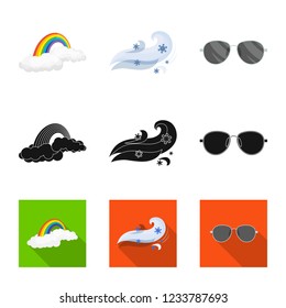 Vector illustration of weather and climate sign. Set of weather and cloud stock vector illustration.