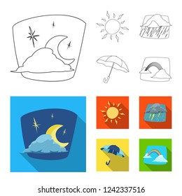 Vector illustration of weather and climate sign. Set of weather and cloud stock vector illustration.