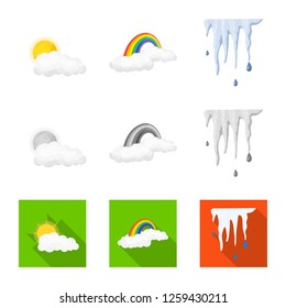 Vector illustration of weather and climate sign. Set of weather and cloud stock symbol for web.