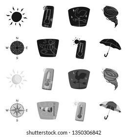 Vector illustration of weather and climate sign. Set of weather and cloud stock vector illustration.