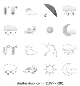 Vector illustration of weather and climate symbol. Set of weather and cloud stock vector illustration.