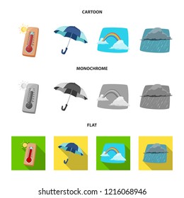 Vector illustration of weather and climate symbol. Collection of weather and cloud stock vector illustration.