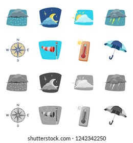 Vector illustration of weather and climate symbol. Collection of weather and cloud stock vector illustration.