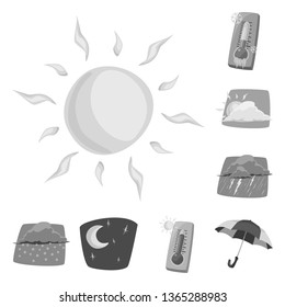 Vector illustration of weather and climate symbol. Set of weather and cloud stock vector illustration.