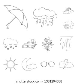 Vector illustration of weather and climate symbol. Collection of weather and cloud stock vector illustration.