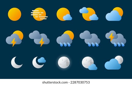 Vector illustration of weather condition forecast icon set. Suitable for weather widget, forecast, and news.