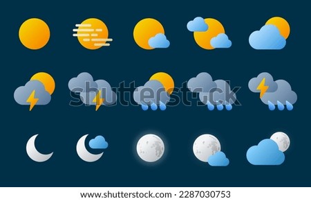 Vector illustration of weather condition forecast icon set. Suitable for weather widget, forecast, and news.