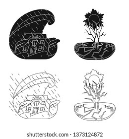 Vector illustration of weather and distress icon. Set of weather and crash stock vector illustration.