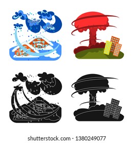 Vector illustration of weather and distress logo. Set of weather and crash stock symbol for web.