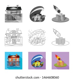 Vector illustration of weather and distress logo. Set of weather and crash stock vector illustration.