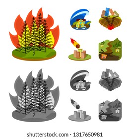 Vector illustration of weather and distress sign. Set of weather and crash stock symbol for web.