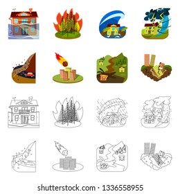 Vector illustration of weather and distress sign. Set of weather and crash stock vector illustration.