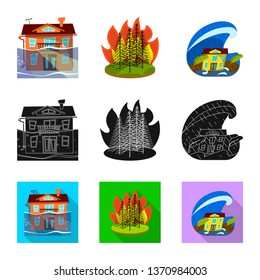 Vector illustration of weather and distress sign. Collection of weather and crash stock vector illustration.