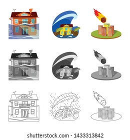 Vector illustration of weather and distress sign. Collection of weather and crash stock vector illustration.