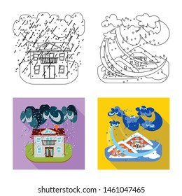 Vector illustration of weather and distress sign. Set of weather and crash stock vector illustration.