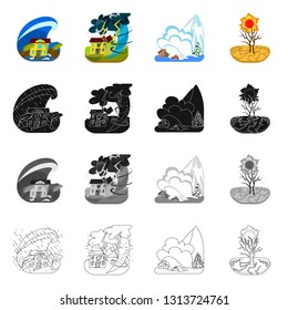 Vector illustration of weather and distress symbol. Set of weather and crash stock vector illustration.