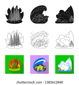 Vector illustration of weather and distress symbol. Set of weather and crash vector icon for stock.