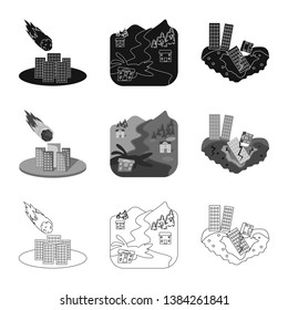 Vector illustration of weather and distress symbol. Set of weather and crash vector icon for stock.