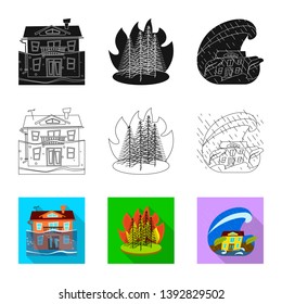 Vector illustration of weather and distress symbol. Collection of weather and crash vector icon for stock.