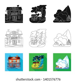 Vector illustration of weather and distress symbol. Set of weather and crash stock symbol for web.