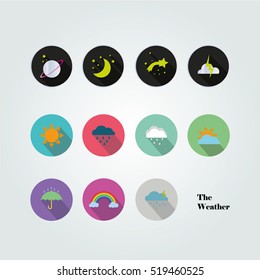 Vector illustration of the weather flat icons day and night with the long shadow.