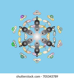 Vector illustration. Weather illustration ice collection. Snowflake vector icon colorful background color. Winter christmas snow flat crystal element. Xmas frost snow flake isolated silhouette symbol.