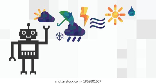 vector illustration weather prognosis with help of robotic artificial intelligence