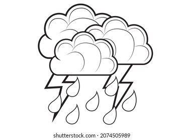 Vector illustration of weather storm, symbol of rain - weather and lightning icon.