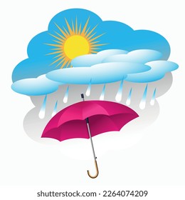 Vector illustration weather with sun, clouds and umbrella