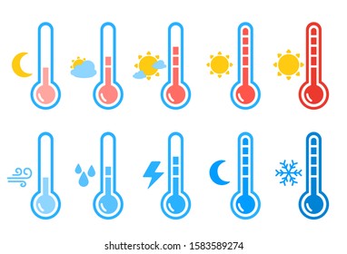 vector illustration of weather thermometer with temperature icons
