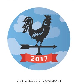 Vector illustration. Weathercock for indicates the direction. New Year of the rooster.
