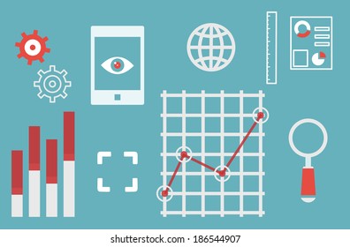 Vector illustration of web analytics information and development website statistic with outline objects - vector illustration