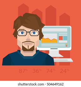 Vector illustration of web analytics information and development website statistic.