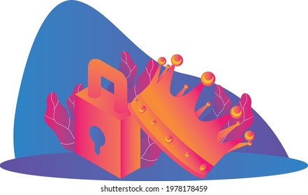 Vector illustration of a web banner or landing page. Business security, the very strong protection that the king's crown depicts. Background concept banner design.