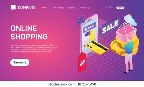 Vector illustration. Web business. E-commerce and money making. Internet banking. Flat header. Internet shopping. Web store. Global communication and trading.