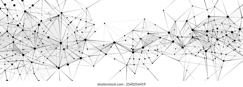 Ilustração vetorial. Teia de conectividade, onde cada ponto leva a infinitas inovações tecnológicas, ligando o mundo em um tecido digital. Conceito de tecnologia, ciência. Papel de parede. Padrão.