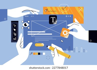 Vector illustration of web design and development, seo. Creative concept for web banner, social media banner, business presentation, marketing material.