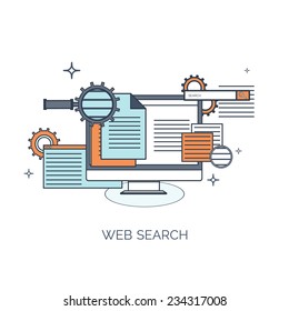 Vector illustration. Web design. Flat computing background. Programming and coding. Web development and search. Search engine optimization. Innovation and technologies. Mobile app.