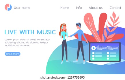 Vector illustration web design mockup of Life with music. Web site concept for music programs and applications. Modern vector design for web sites and mobile applications